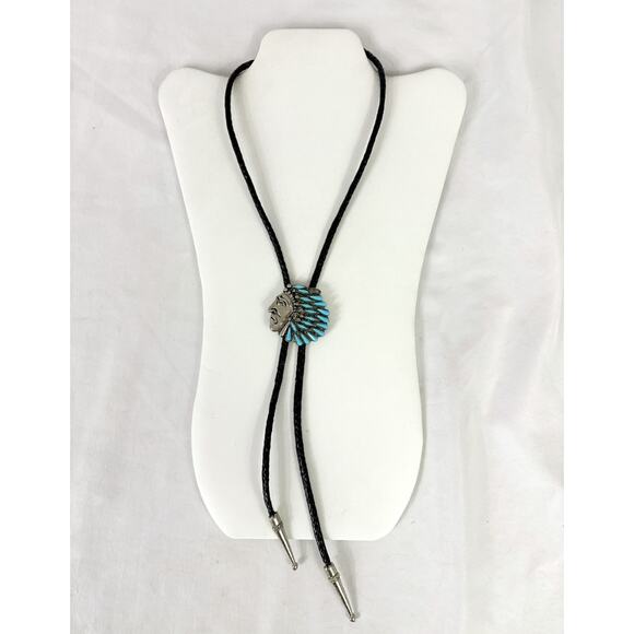 Men's Vintage Native American Indian Chief Bolo Tie Western Southwestern - Picture 2 of 6